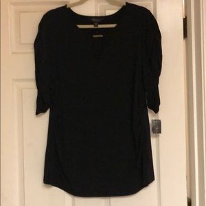 Thalia Sodi Ruched Sleeve Black Keyhole Top